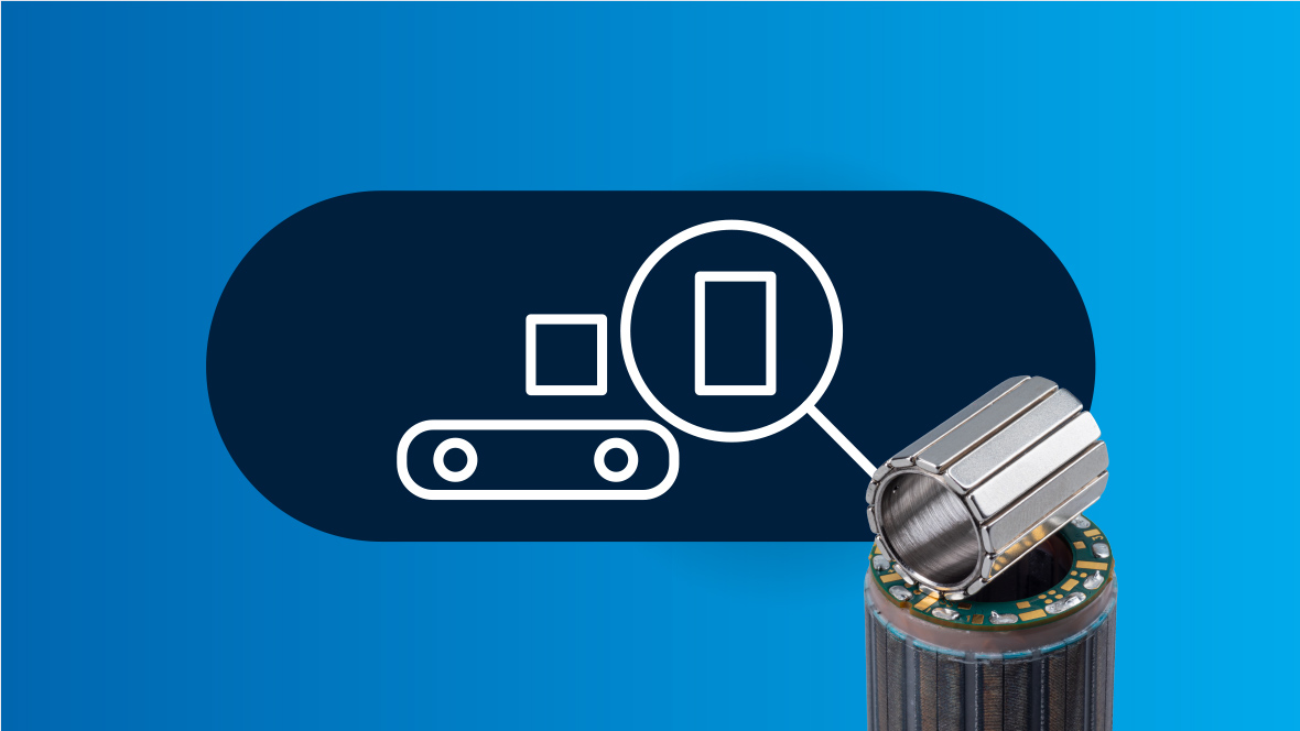 Icon of a magnifying glass on a blue background and servo motors from TQ